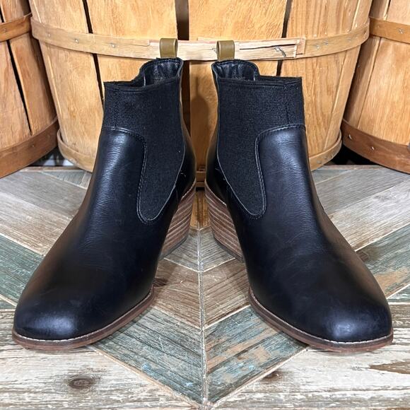 Crown Vintage Giancita Black Leather Gore Elastic Pull-On Ankle Boots Womens 9.5 - Picture 7 of 12